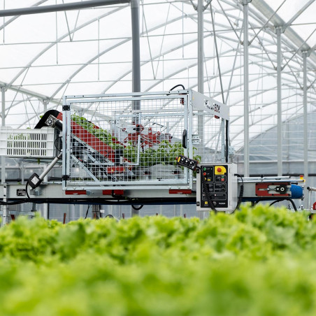 Harvester on fixed station for aquaponics/microgreens