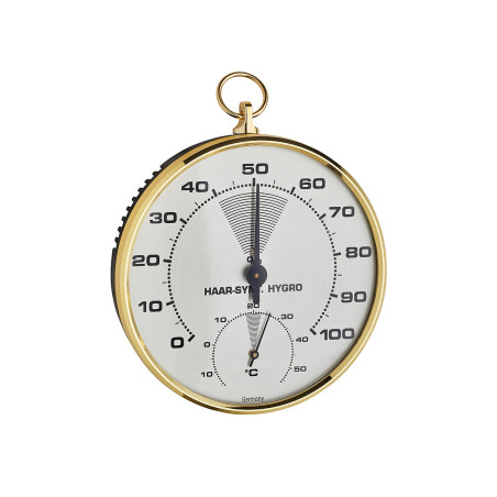 Analog precision thermo-hygrometer, with humidity range of 0-100% and temperature range of -15/+55°C.