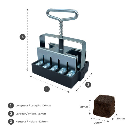 One-handed soil block press for 20 blocks of 17 mm.