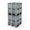 Pallet Box gris 1400L ajouré, 3 semelles, coins de gerbage