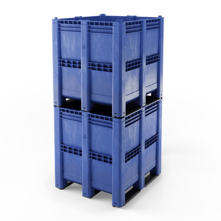 Pallet Box grey 1400L closed, 3 skids, stacking corners, MOQ 4 pcs