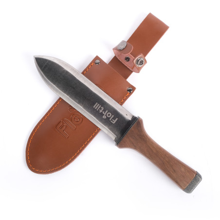 Planting tool Hori Hori with wooden handle and leather case