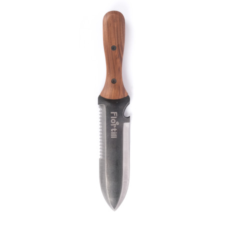 Hori Hori knife with wooden handle and leather sheath