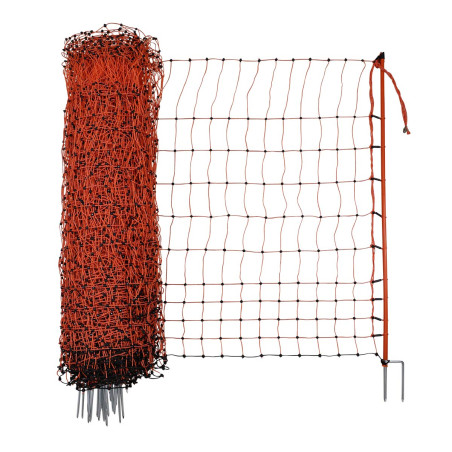 Filet de clôture électrique, piquet double pointe 106cm x 50m, orange