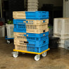 Yellow rolling base for 60x40cm crates, 4 swivel wheels, 2 brakes.