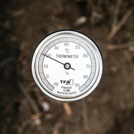 Analoges Thermometer aus Edelstahl für Kompost mit langer Sonde.