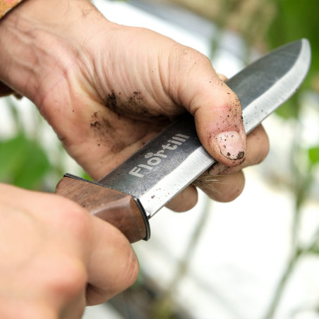 Planting tool Hori Hori with wooden handle and leather case